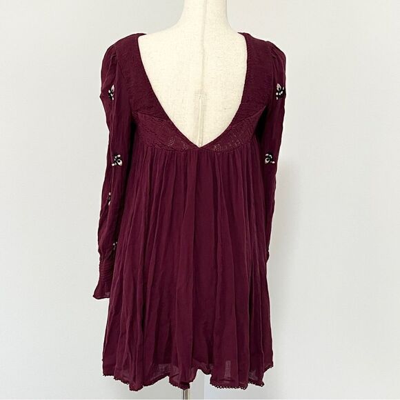 Free People Mohave A Line Swing Mini Dress XS Plum Oversized Deep V Back - Picture 9 of 16